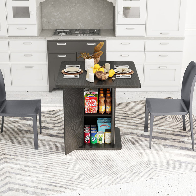 Small Dining Table For 2-4, 31.5 Inch Square Kitchen Table With Storage For Dining Room, Space Saving, Black