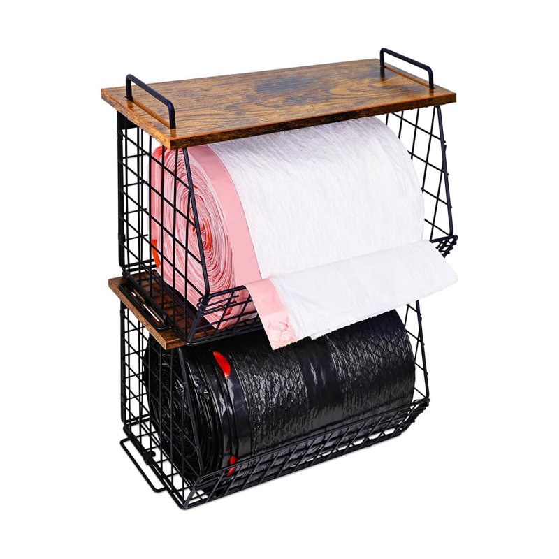 2 Pack Large Stackable Garbage Bag Dispenser, Wall/Under Sink Mount Trash Bag Roll Holder for 13/33 Gallon Bags, Kitchen Storage Bin