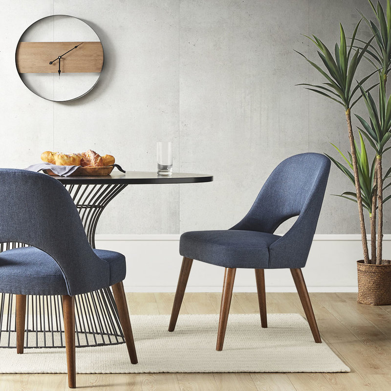 De 2 chaises de salle à manger - Design moderne, bleu marine, pieds en bois massif et revêtement en pacane, Navy