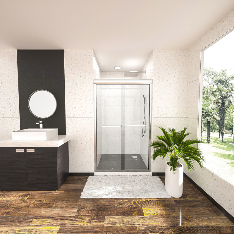 Porte de douche semi-by-pass 48 po x 76 po en verre trempé coulissant