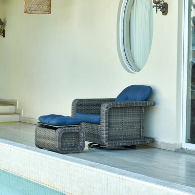 Patio Glider Swivel Rocker Set: 2Piece Patio Furniture Sets, 360° Swivel Rocking Chairs With Ottoman, Rust-Resistant Cushion -Perfect For Backyard/Dec