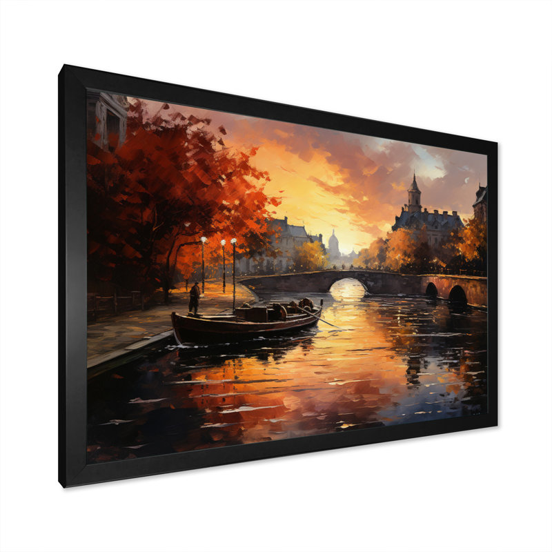 «Yellow Canal Golden Glow Warm» sur impression sur toile, H 30 po x l 40 po x P 1,5 po, Cadre simple noir