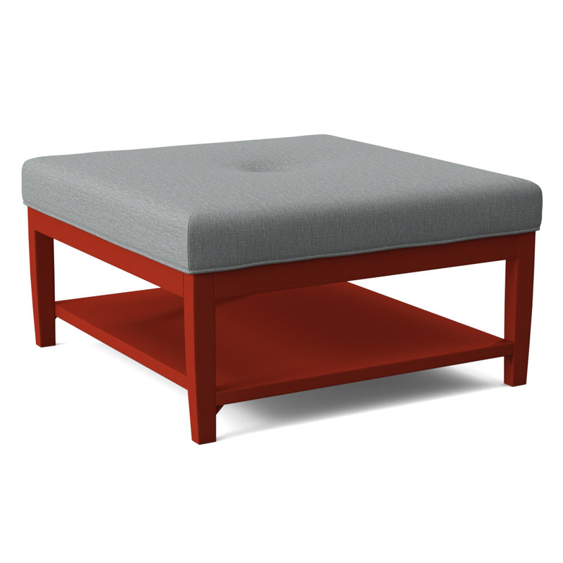 Hammond Square Ottoman, Antique Black Finish, Light Blue Performance Fabric; 0851-55