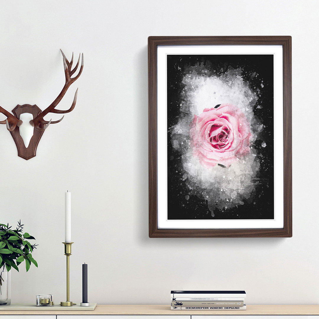 Lone Pink Rose Abstract Paint Splash - Picture Frame Graphic Art