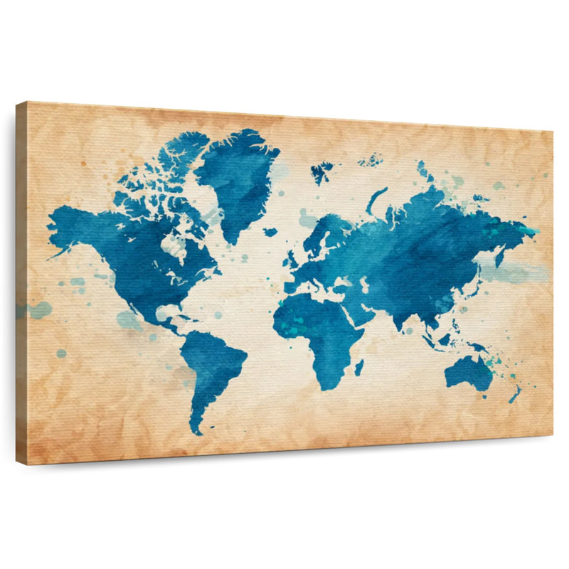 Carte du monde texturée bleue Aliaz, H 34 po x l 51 po