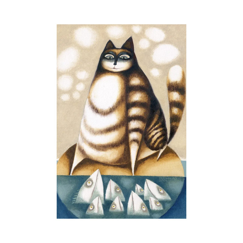 Fish And Big Cat - Wrapped Canvas Painting, 30.48cm H x 20.32cm W x 1.905cm D