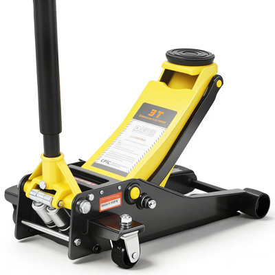 3 Ton (6,000 Lb)  Low Profile Hydraulic Racing Floor Jack with Dual Piston Quick Lift Pump Heavy Duty Steel Lifting Range 2.95 to 15.35 Inch for Car SUV Truck Garage,24.8*14.2*3.0 Inch,Yellow