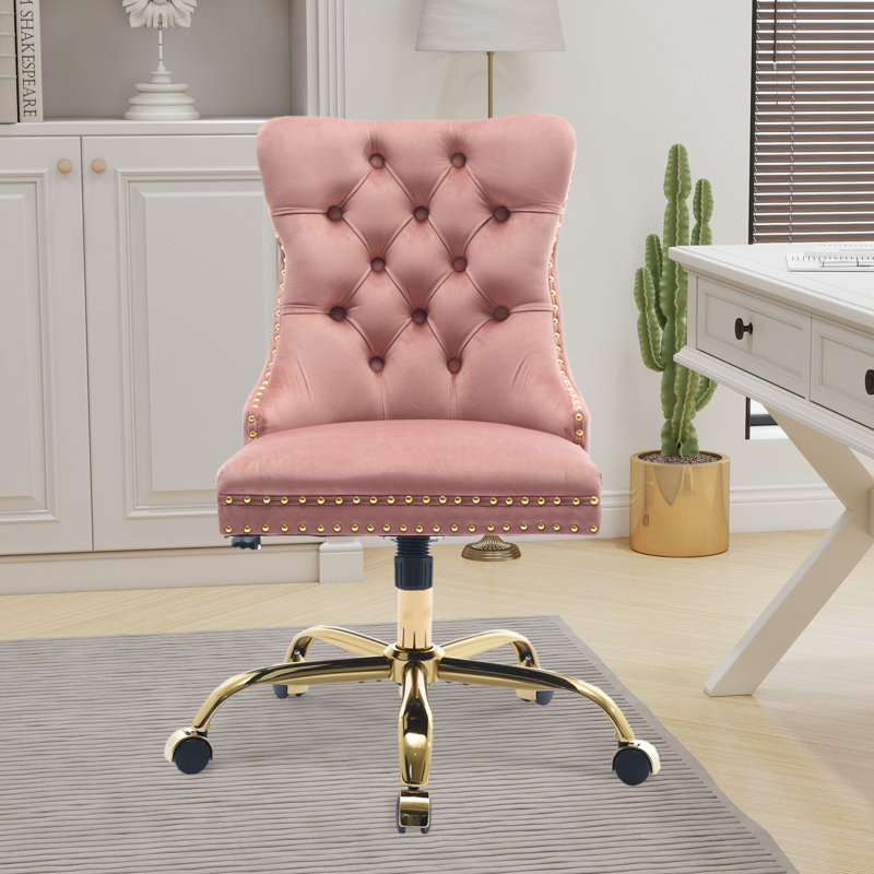 Velvet Tufted Office Chair, Pink