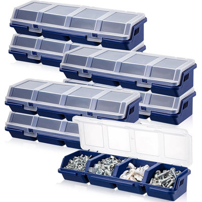6 Pack Screw Organizer Box with Lids 4 Compartments, Sorting Screw Toolbox Case for Garage Craft Tool Organizing Storage, Blue