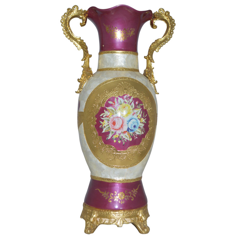 Vase de décoration or blanc et rose - Taille: L 15 po x l 9 po x H 28 po.