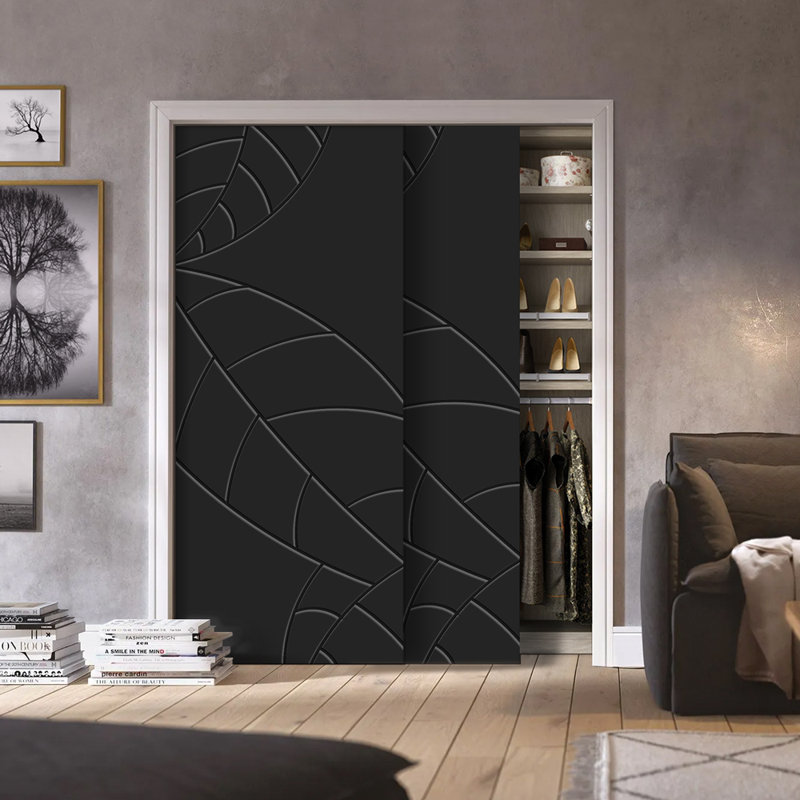 Portes de placard coulissantes à panneaux, 48 po x 80 po, Noir