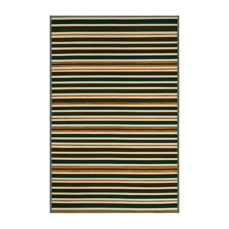 Washable Hunter Green Cream Striped Area Rug, Rectangle 8' x 12'