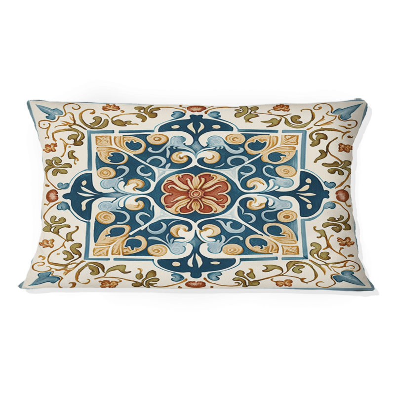 Mediterranean Tiles In Retro Blue VIII - Abstract Tile Printed Throw Pillow