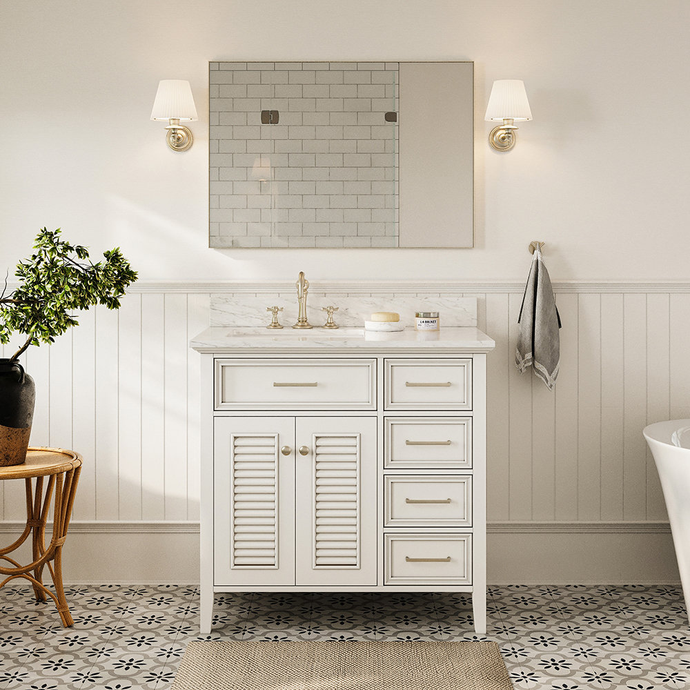 Clyda 37" Single Bathroom Vanity, Left, White
