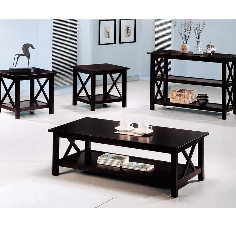Tables d'appoint foncées: bois franc asiatique et bois d'hévéa avec cadres et tablettes ouvertes de style contemporain