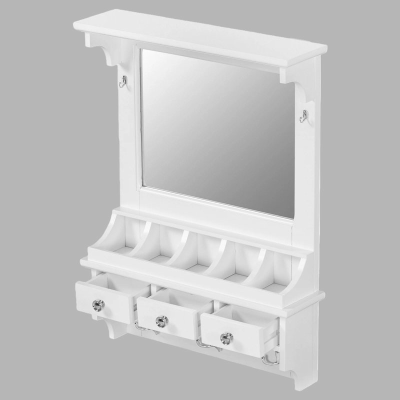 24" Floating Makeup Vanity with HD Mirror | Wall-Mounted 3-Drawer + 5 Pocket Organizer, 5 Hooks, 6" Depth, Space-Saving Glam, White