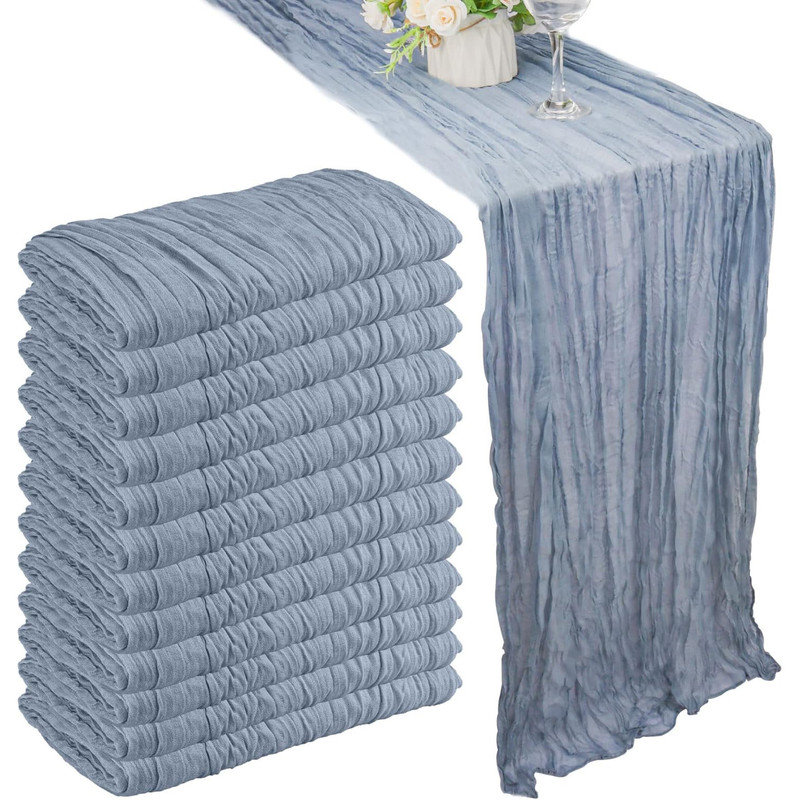 12 Pack 10Ft Cheesecloth Table Runner 35x120 Inch Boho Gauze Table Runner Rustic Cheese Cloth Long Table Runner, Blue