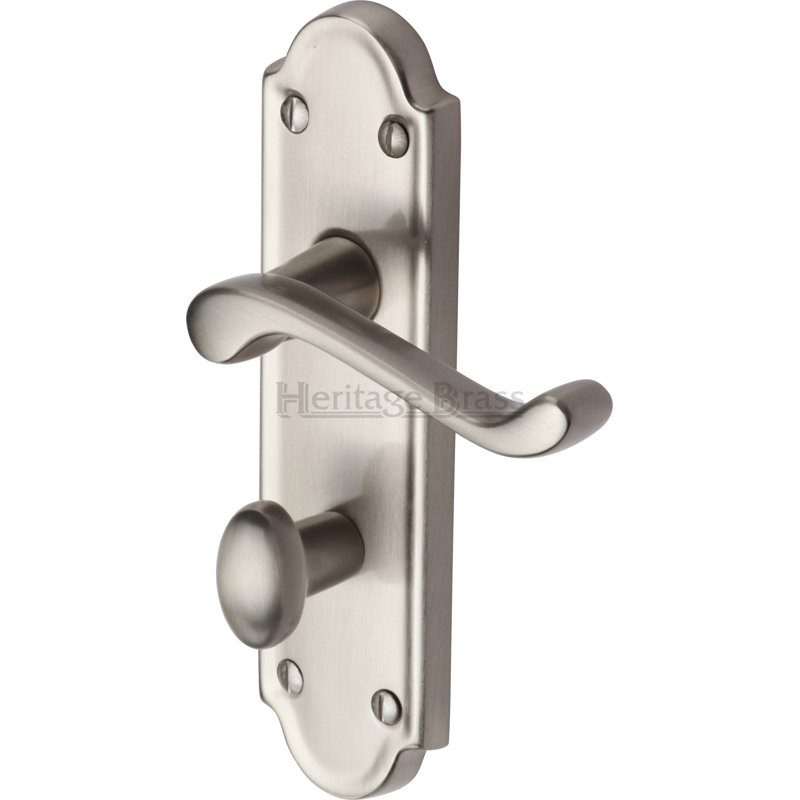 Heritage Brass Heritage Door Handle for Bathroom Meridian Design, Satin Nickel