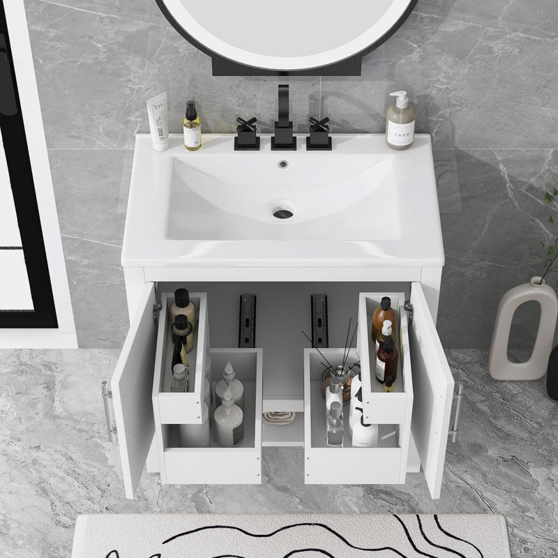 Meuble-lavabo sur pied simple 30 po avec plateau en céramique Wanema