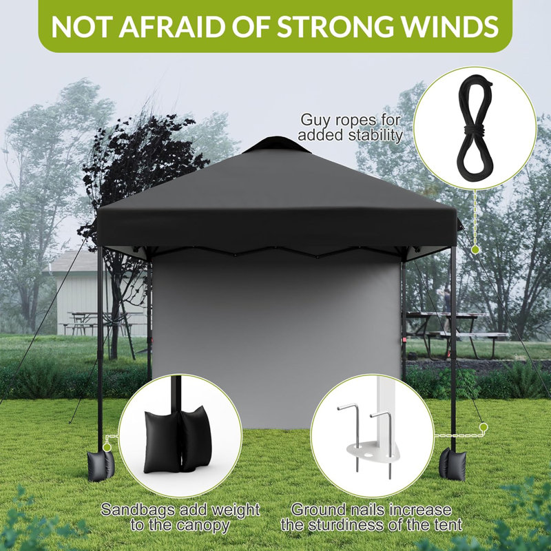 10' X 10‘ Pop Up Canopy With Sidewalls For Outdoor, Waterproof Portable Canopy With One Push Setup, Black