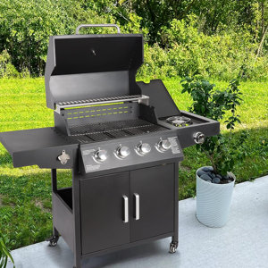 Polar Aurora 4 - Burner Free Standing Propane Gas Grill with Side Burner and Cabinet