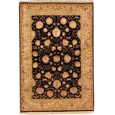 Tapis noir et doré de haute qualité noué à la main