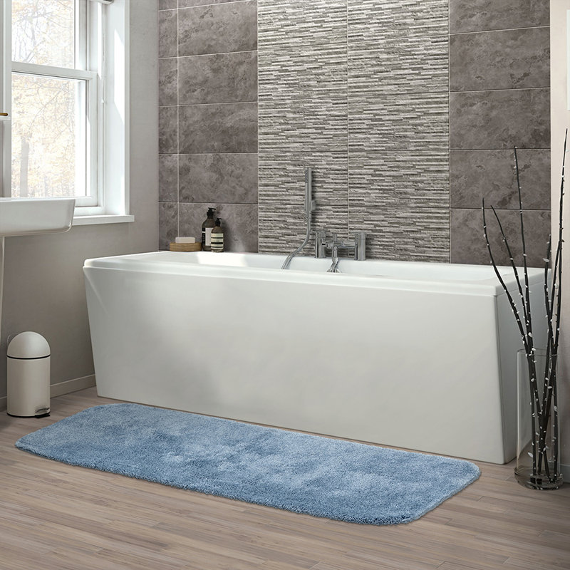 Billy-Dean Nylon Bath Rug with Non-Slip Backing, 22" W x 60" L, Basin Blue