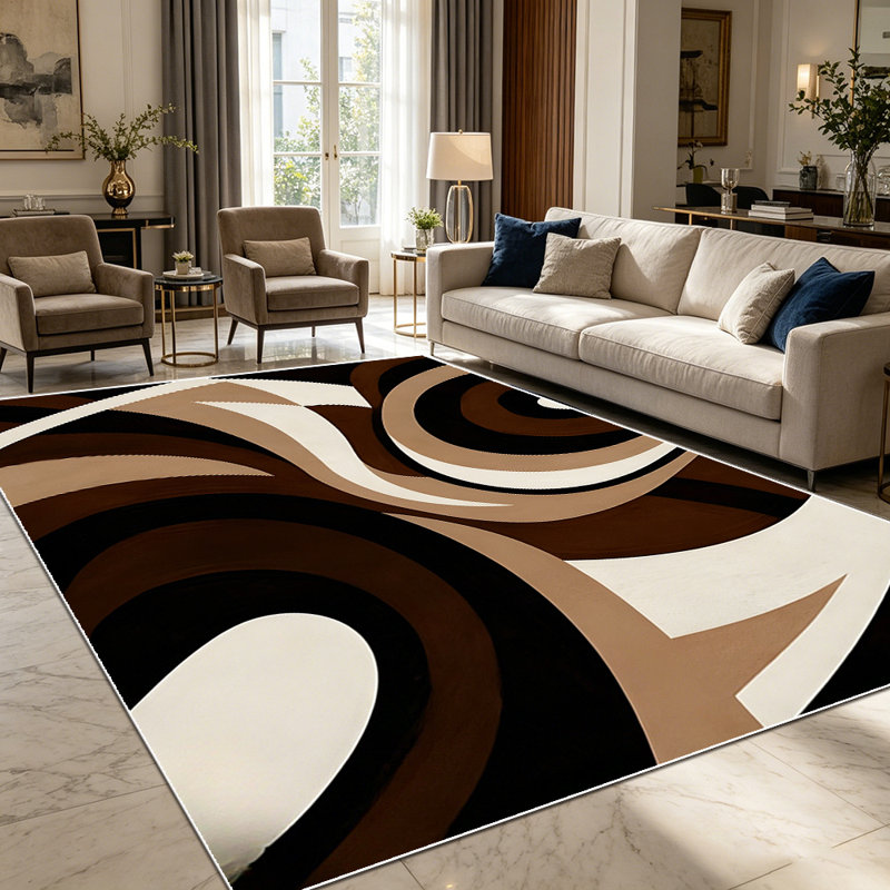 1PC Abstract Swirl Geometric Brown Tone Pattern area rugs for Living Room, Soft and Comfortable, Suitable for all seasons, easy-to-maintain, machine washable Indoor floor mat, Under Table Farmhouse suitable for dining room, bedroom, entryway, home