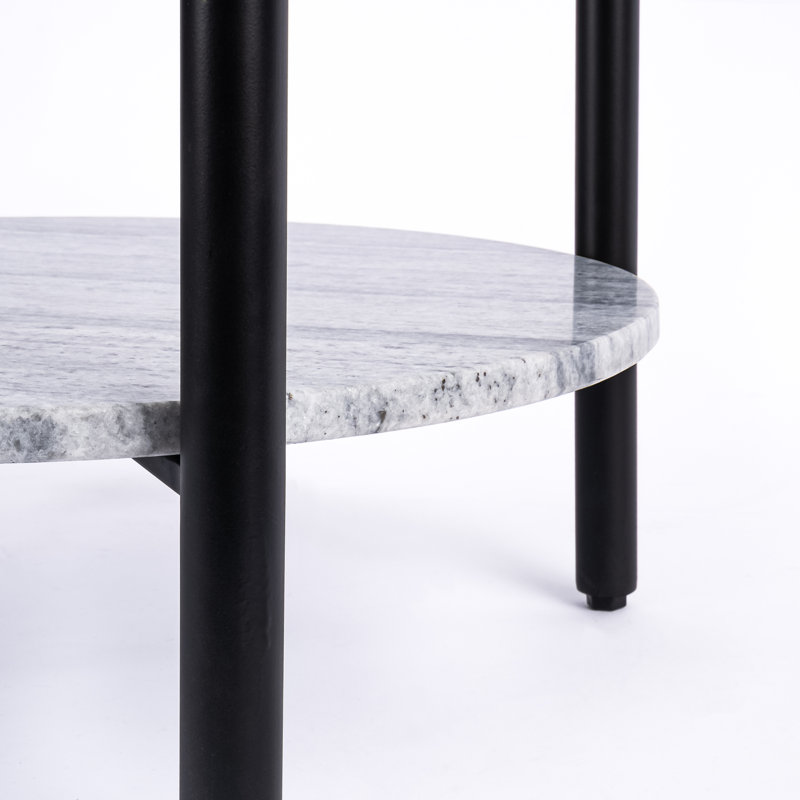 Table de bout avec rangement en marbre et verre Ansted, Noir, Gris