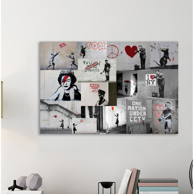 Red Collage by Banksy - Wrapped Canvas Print, 30 cm H x 46 cm W x 4 cm D