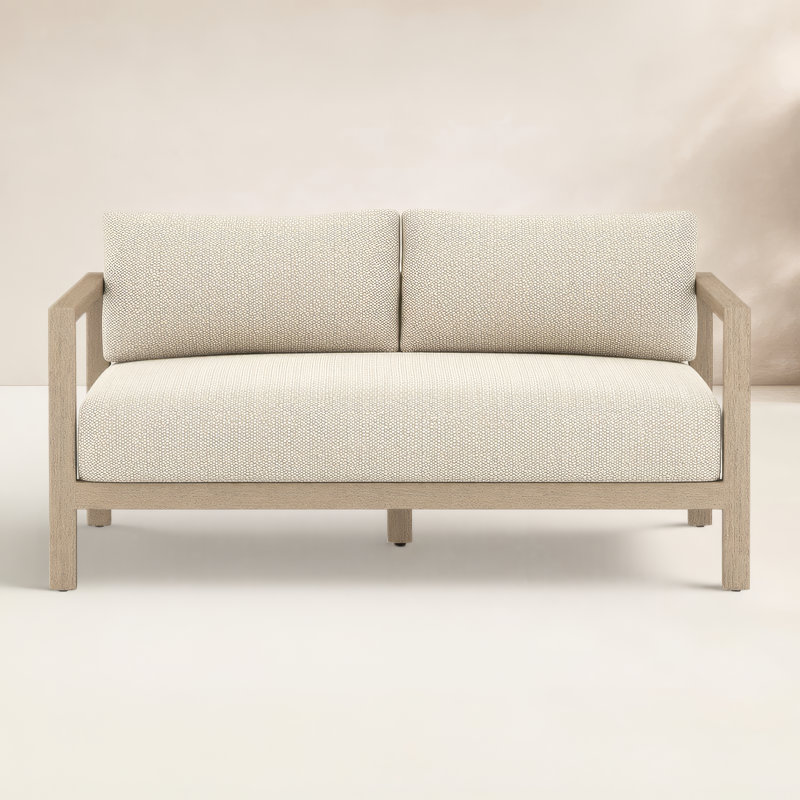 Cavani 59.75'' Wide Teak Loveseat with Cushions, Washed Brown, Faye Sand