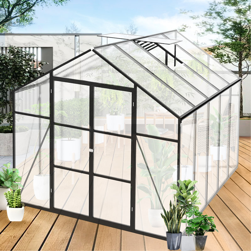 Serre extérieure 8 pi x 10 pi - construction robuste, panneaux en polycarbonate, tout, assemblage spacieux et simple, système de drainage fiable, cadre en aluminium robuste, feuilles, tout