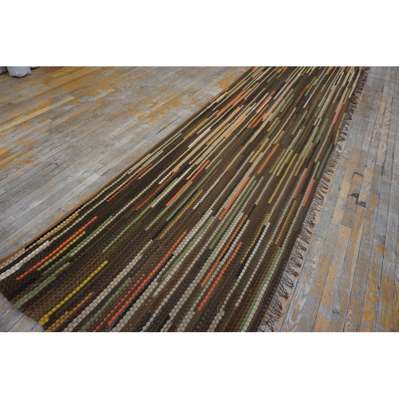 Earthy Brown Color Striped Antique Braided American Hallway Runner Rug