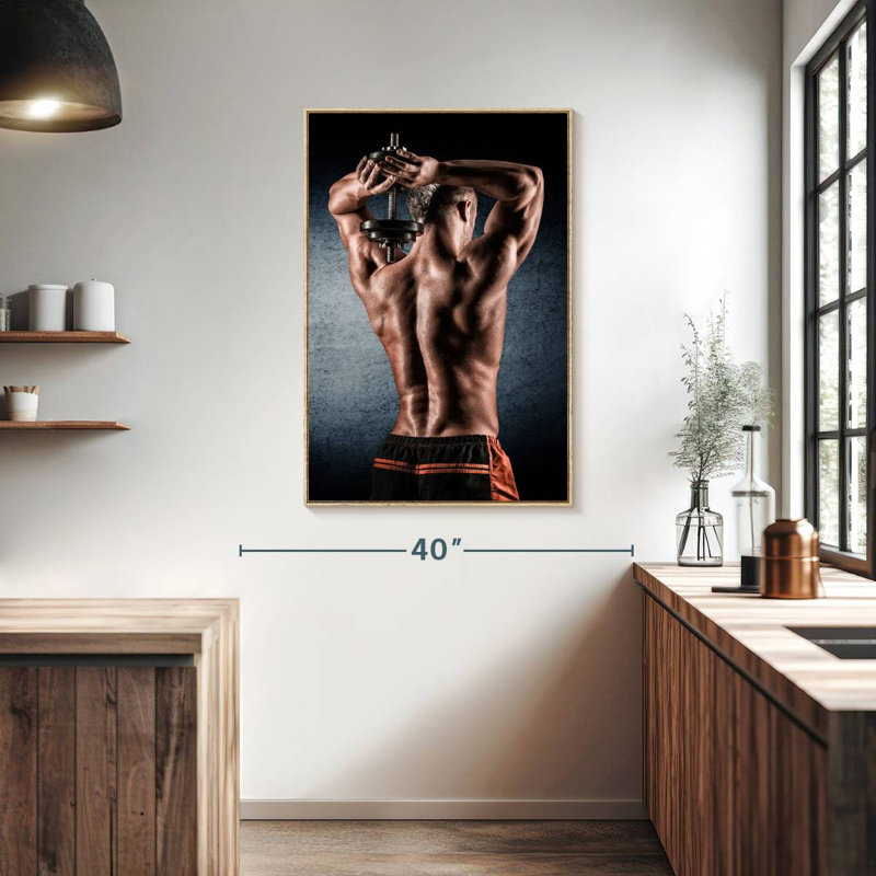 Tricep Exercise, 27" x 40", Floating Frame Natural Wood