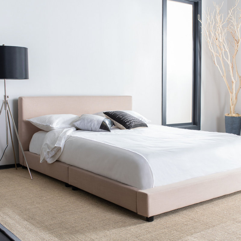 Olivos Upholstered Platform Bed, Queen, Beige Linen