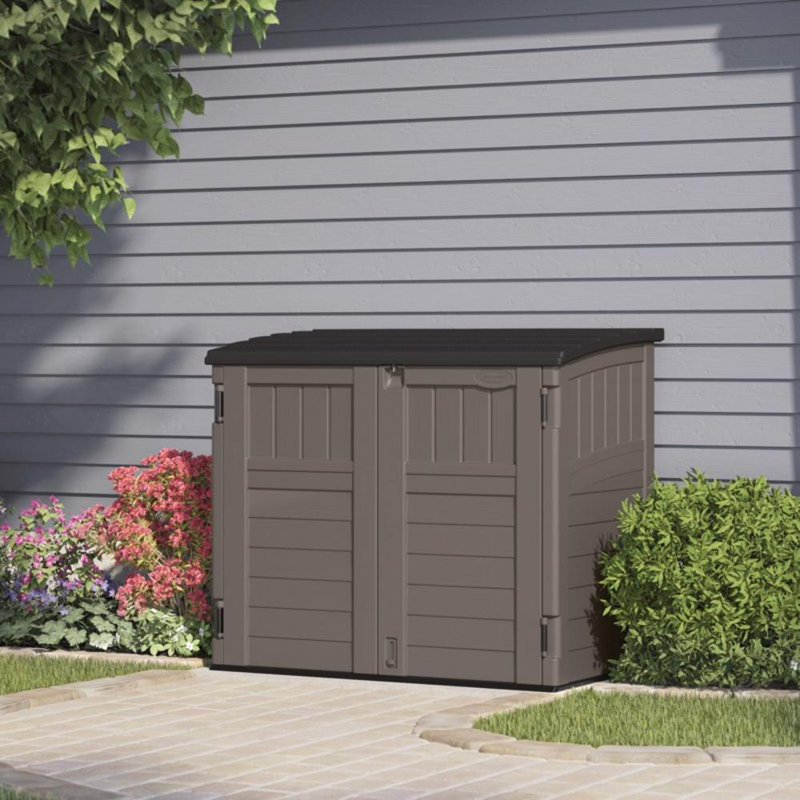 Suncast 53 in. W x 32.5 in. D Resin Storage Shed with Reinforced Floor, Made in the USA, Gray/Black
