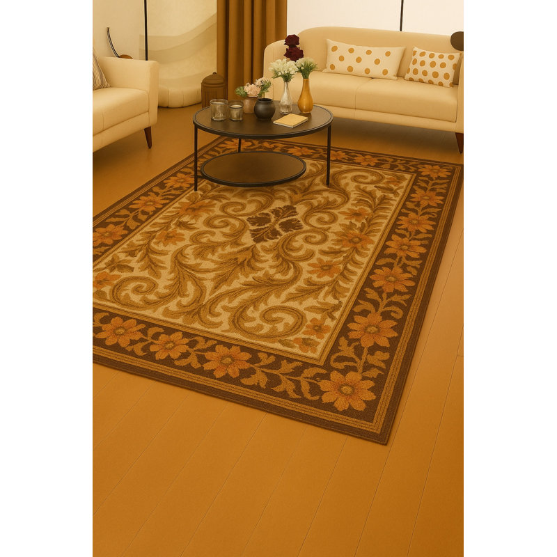 Tapis brun tissé à motif traditionnel lavable Mosso, 3'3" x 6'7"