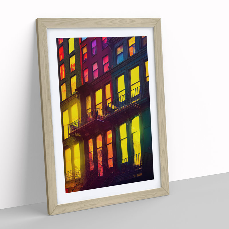 Lights of a Building Architecture No.2 - Framed Print, 46cm H x 34cm W x 2cm D, Oak