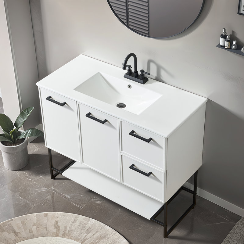 Meuble-lavabo simple 40 po à 2 portes et 2 tiroirs avec plateau en céramique