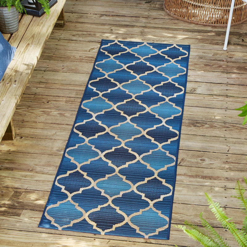 Tapis intérieur / extérieur bleu Alice, Tapis de couloir 2 pi 7 po x 5 pi 3 po