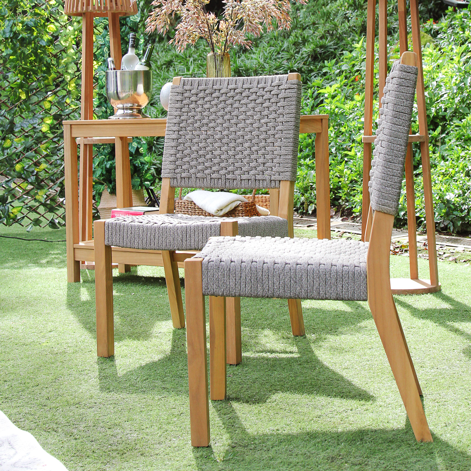 Seras Teak Patio Side Chair, Gray