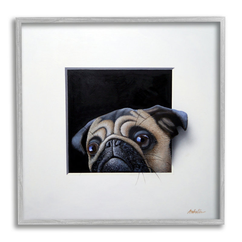 «Pug Peeking Illusion Optique Carré», ensemble de giclées d'art texturé par Alan Weston, L 12 po x H 12 po
