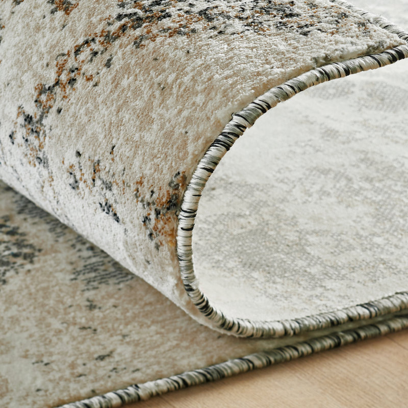 Strato Marble Terrain Abstract Grey/Cream/Gold Area Rug, Rectangle 8'6" x 11'6"
