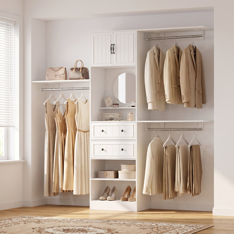Ensemble de rangement pour garde-robe de 86,61 po de largeur avec 2 tiroirs et miroir