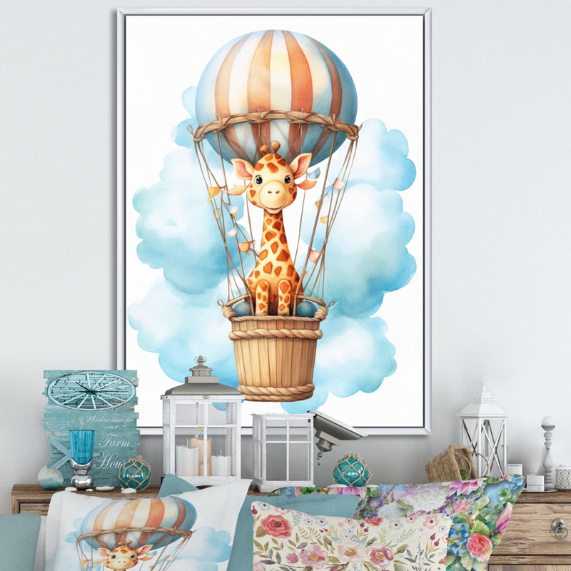 «Nursery Adorable Giraffe IV», reproduction sur toile, H 40 po x l 30 po x P 1,5 po, Cadre flottant blanc