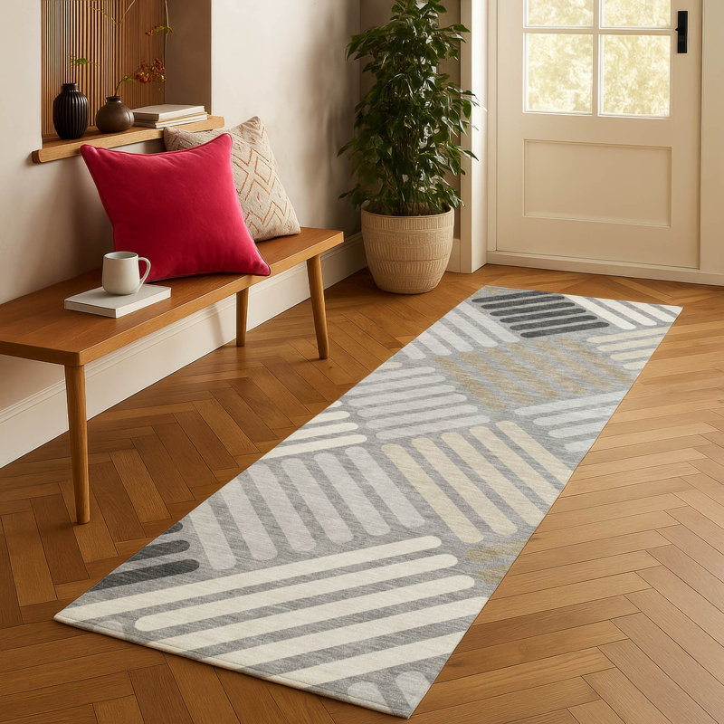 Machine Washable Indoor/Outdoor Skiljo ACN2339 Geometric Rug, Runner 2'3" x 7'6"