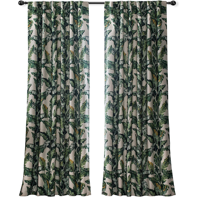 Rideaux en lin tropical à motif floral occultant et isolant pour chambre à coucher, L 52 po x L 84 po
