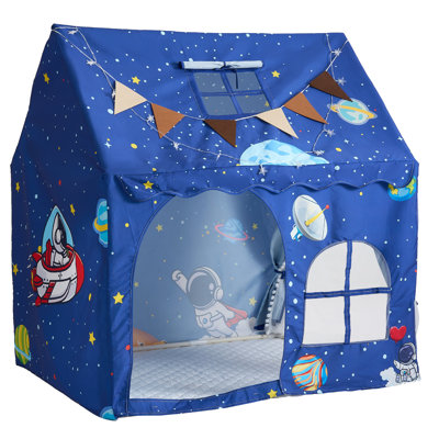 Kids Play Tent with PVC Frame and Padded Mat in Blue, Suitable for Toddlers, Boys, and Girls, Ideal for Indoor and Outdoor Use, Includes Reading Nook, Nap Bed Tent, Star Lights, Carry Bag, Flag, and Ventilated Window