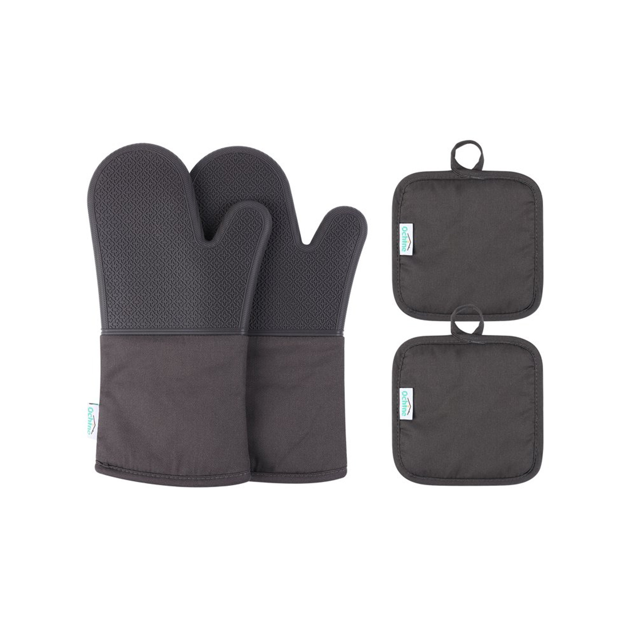 Lavish Home Quilted & Flame with Heat Resistant Oven Mitt Pot Holder Set - Black