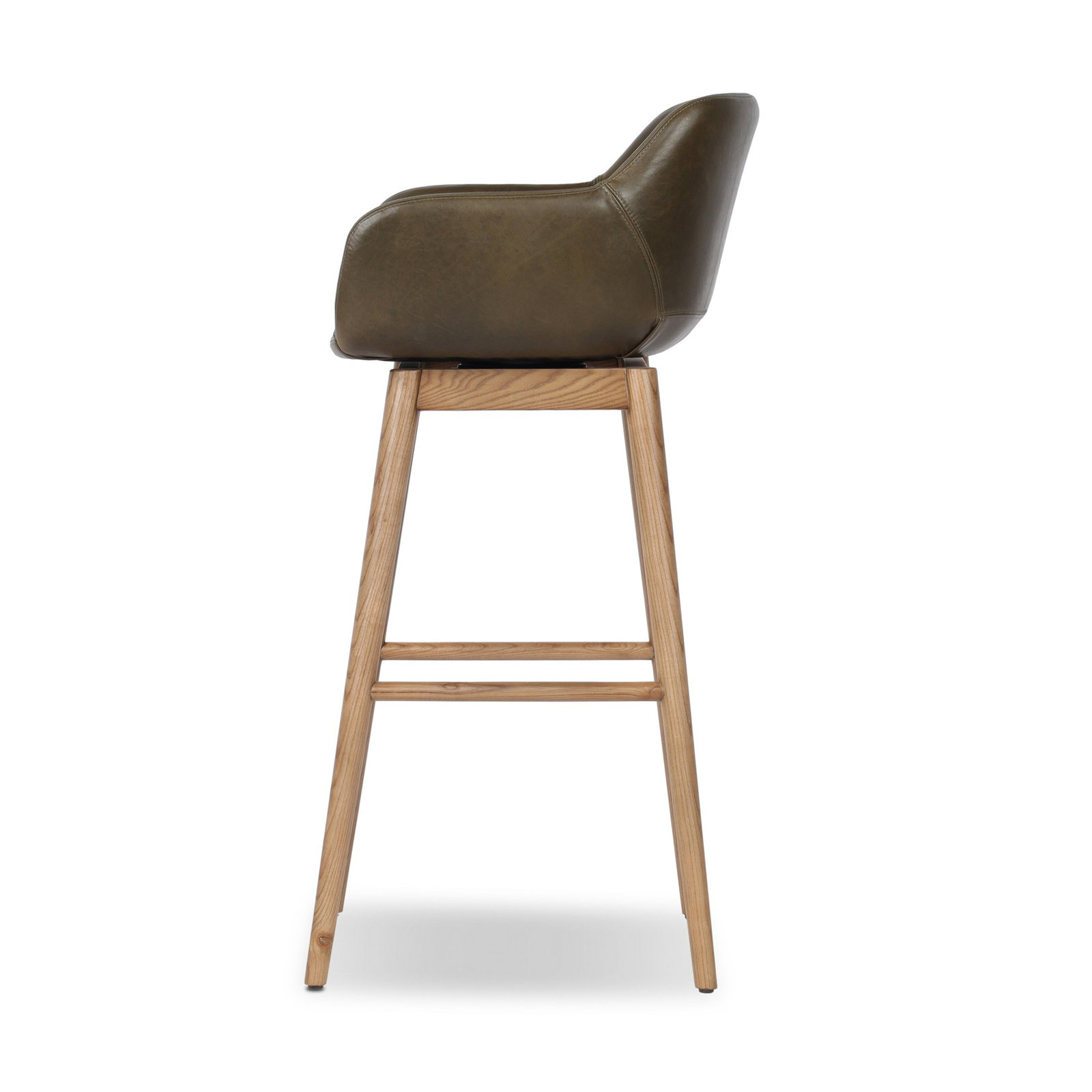 Bahari 31" Swivel Bar Stool, Bar Stool (30.5" Seat Height), Dulane Moss/Genuine Leather, Amber Ash